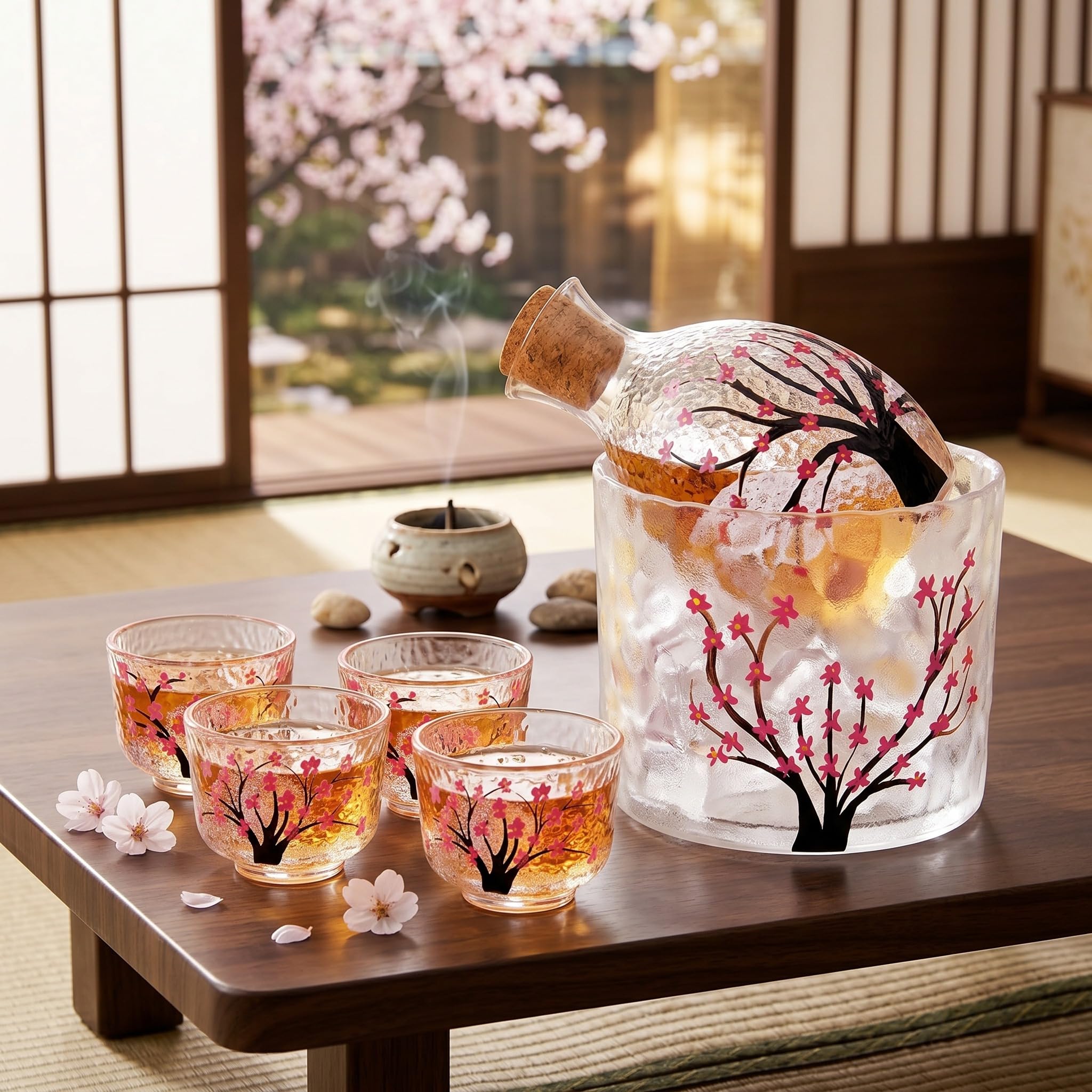 Amazon.com | Irenare 6 Pcs Japanese Sake Set for 4, Pink Cherry